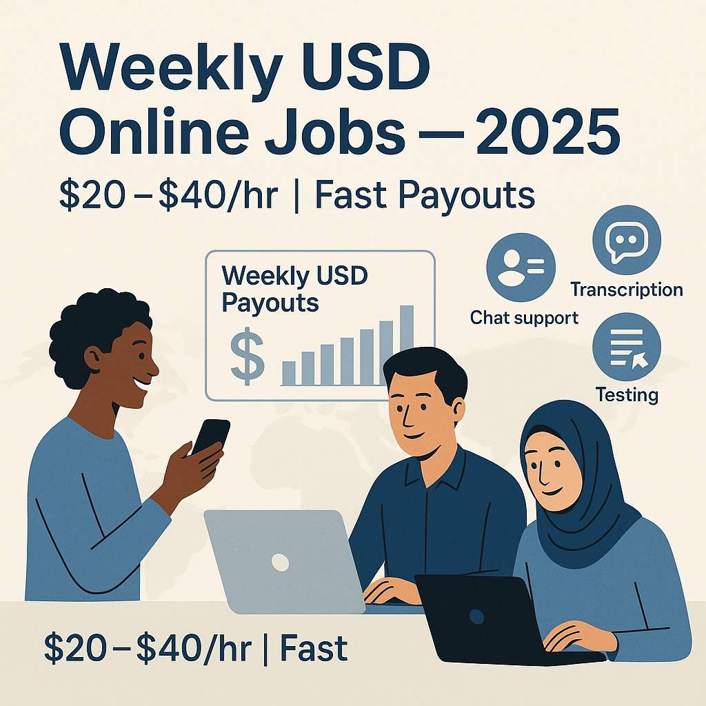 $20–$40/hr Online Jobs Paying Weekly in USD – 2025 Edition