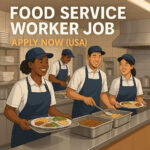 Food service staff working in a professional kitchen preparing meals in the USA.